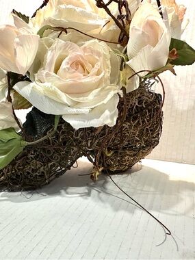 Stunning Victorian Theme Cream and Pale Pink Artificial Rose Topiary Arrangement